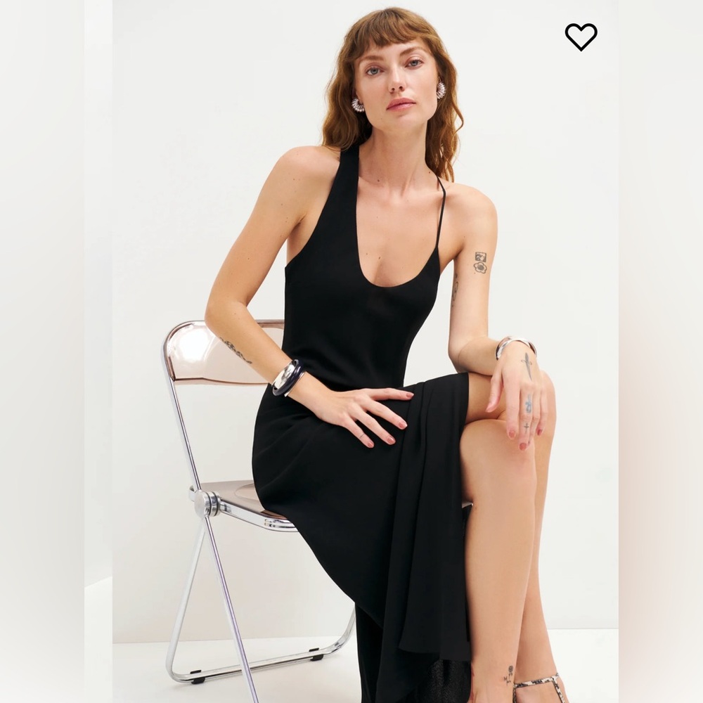 NWT Reformation Yeva Dress - Black Midi Asymmetrical shoulder - Small